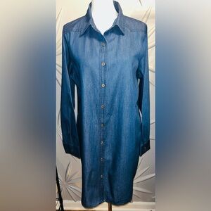 EUC Chic Connection SZ L blue denim look Button-Up Shirt Dress/bust 44”/PTP 22”
